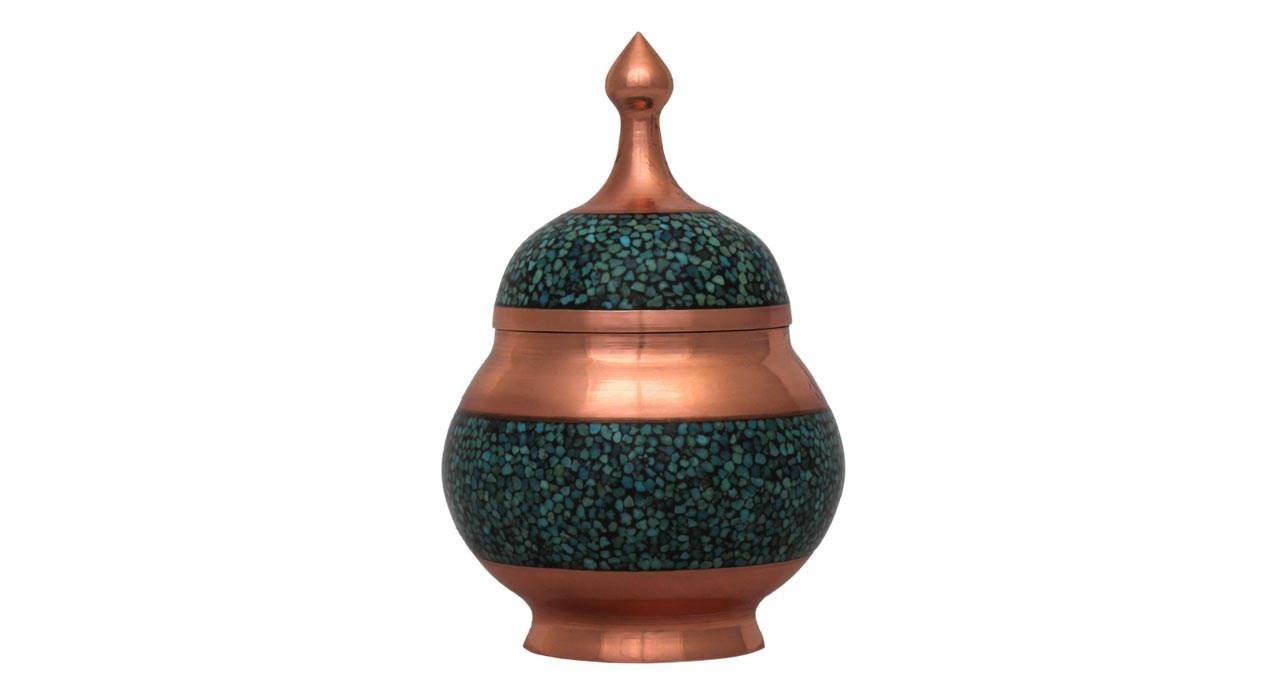 Iranian Turquoise Handicraft Copper Container 10 CM Height Model MFZ4,blue Turquoise,Turquoise shop,Turquoise eshop