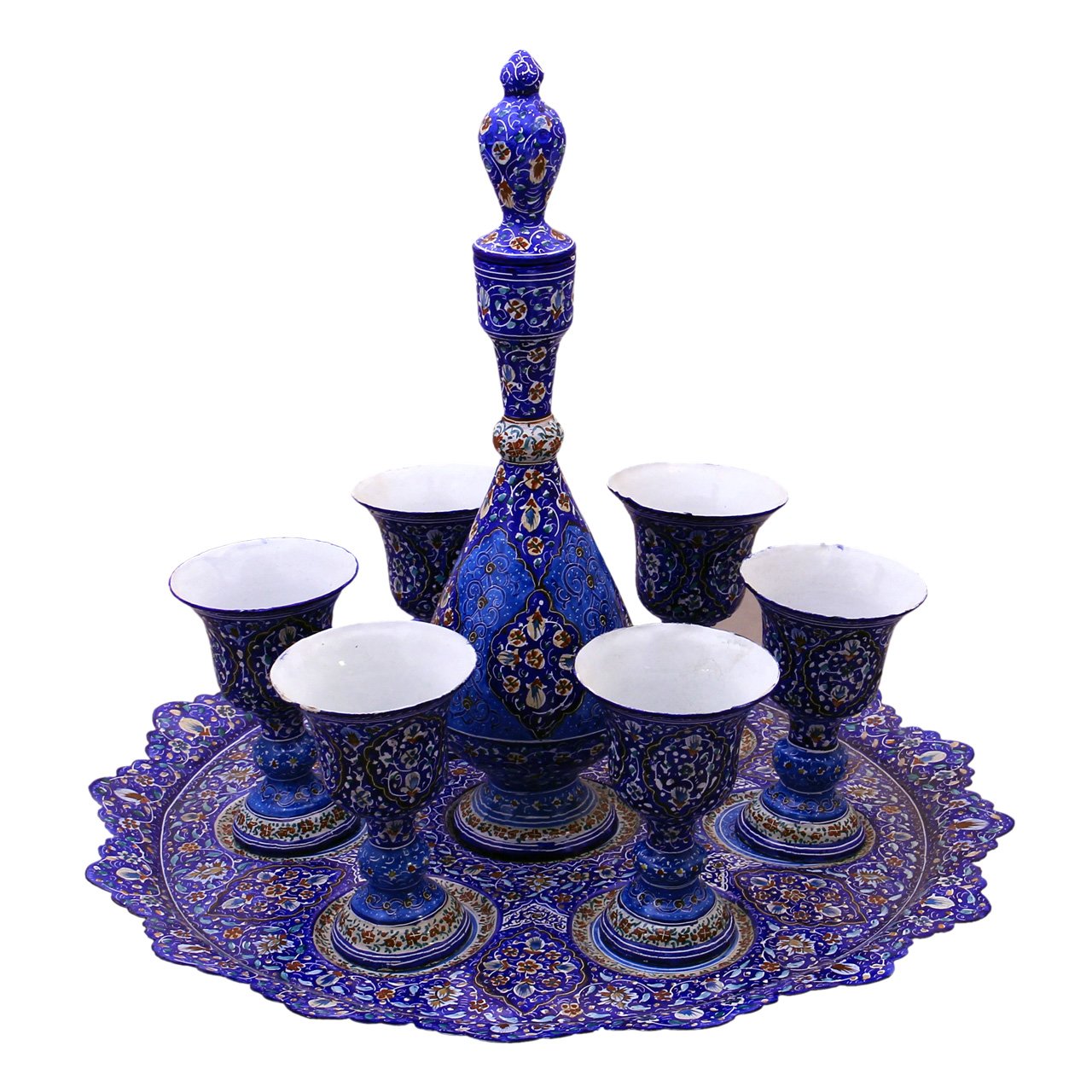 Iranian Enamel Handicraft Glasses and Pitcher Collection Model 10130,shopping iranian handicrafts,persian enamel,blue enamel