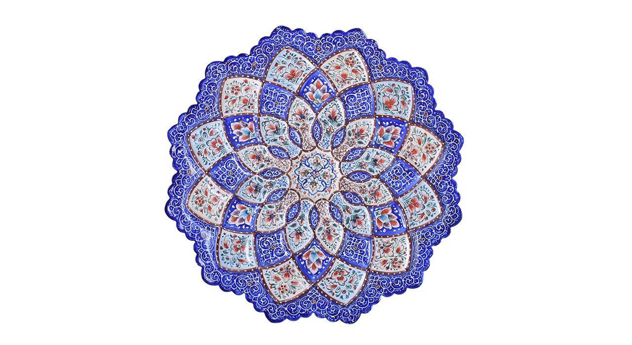 Persian Enamel Handicraft Dish Bagh Delgosha Design,shopping iranian handicrafts,persian enamel,blue enamel,dish enamel