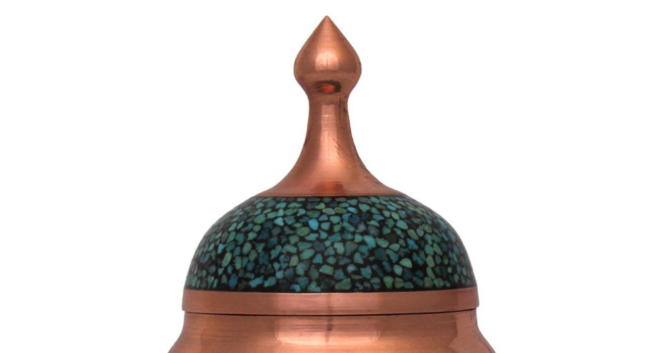 Iranian Turquoise Handicraft Copper Container 10 CM Height Model MFZ4,blue Turquoise,Turquoise shop,Turquoise eshop