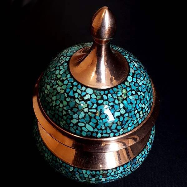 Iranian Turquoise Handicraft Copper Container Model 7166,persian Turquoise,iran Turquoise,blue Turquoise,Turquoise shop