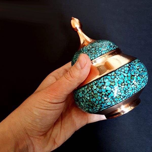 Iranian Turquoise Handicraft Copper Container Model 6671,Turquoise,iranian Turquoise,persian Turquoise,iran Turquoise,blue Turquoise