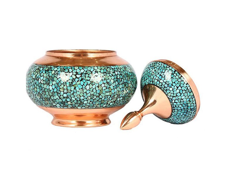 Iranian Turquoise Handicraft Copper Coantainer Model 18,Turquoise shop,Turquoise eshop,Turquoise price,Turquoise stone