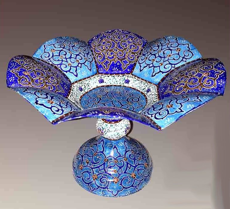 Persian Enamel Handicraft Dish Golbarg Firoozeh Design,traditional art,persian traditonal art,iranian traditional art