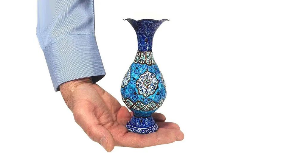 Iranian Enamel Handicraft Pot Eslimi Khatae Design 15 CM Height,enamel plate,plate of enamel,persian enamel