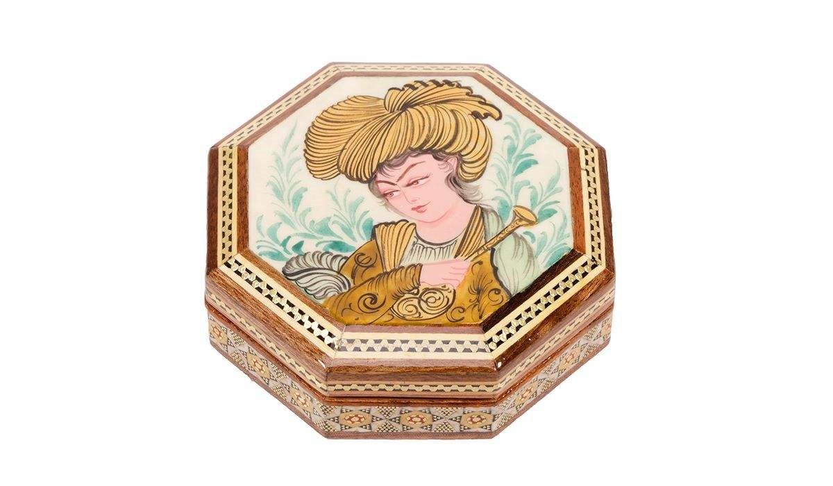 Boîte à bijoux incrustée Khatam modèle 549, incrustation de khatam, boîte à bijoux incrustée de khatam