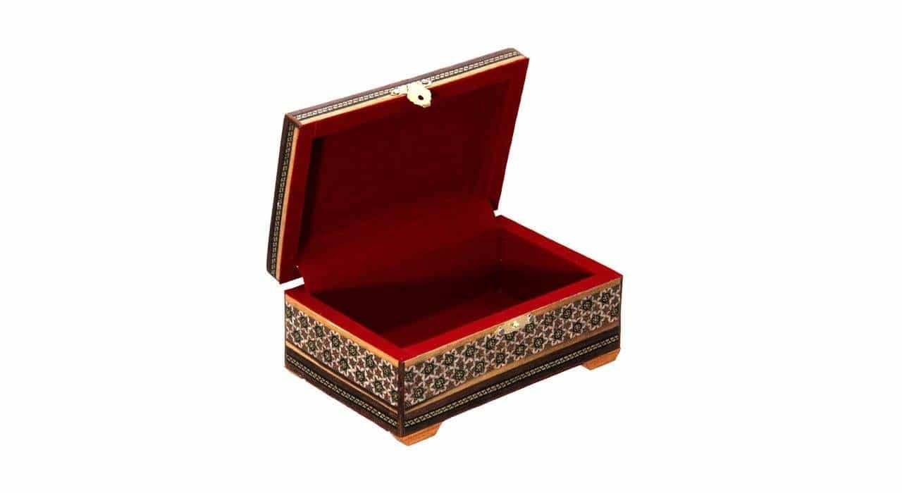 Pudełko z biżuterią inkrustowane Khatam Model 70012-10, zegar khatam, garnek khatam, handmade khatam