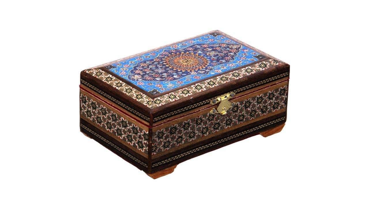Pudełko z biżuterią inkrustowane Khatam Model 70012-10, zegar khatam, garnek khatam, handmade khatam