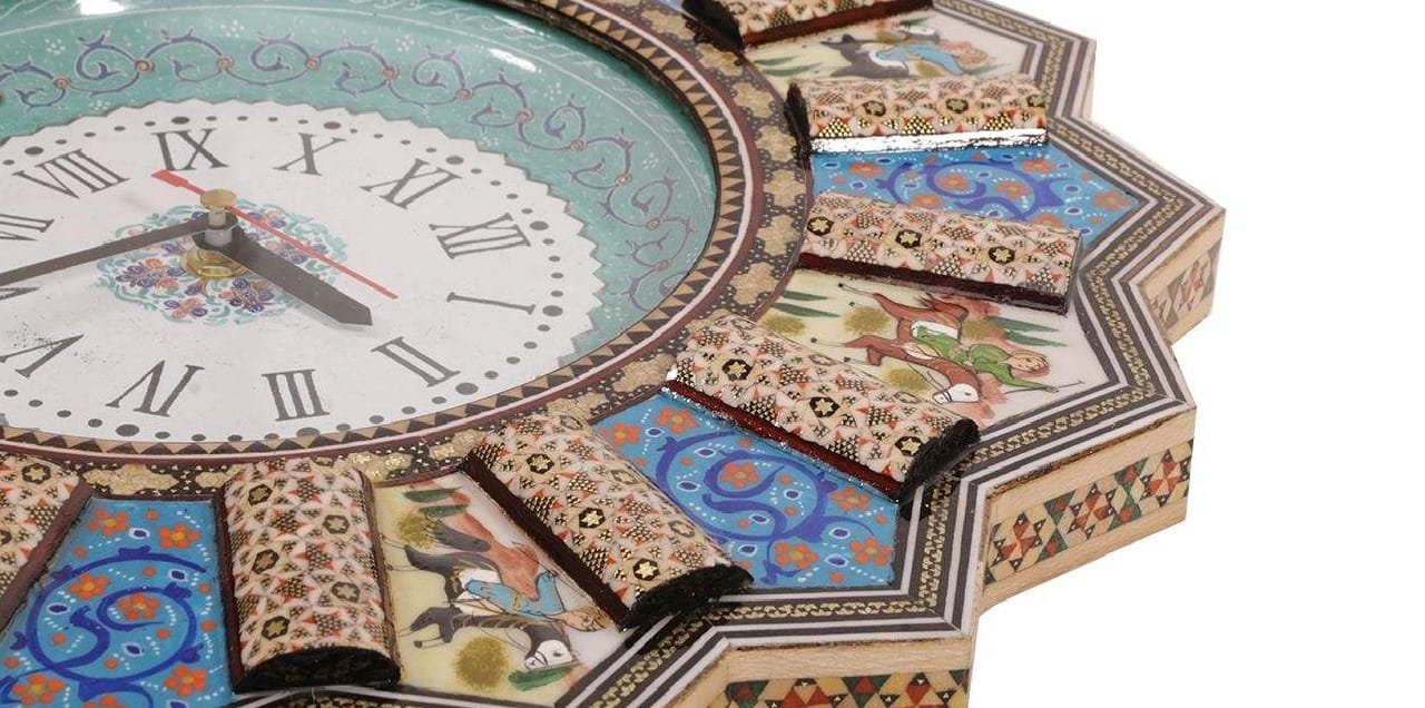 Orologio con intarsio Khatam modello 332, negozio di intarsi khatam, negozi di intarsi khatam, intarsio khatam iran, persiano khatam inlay