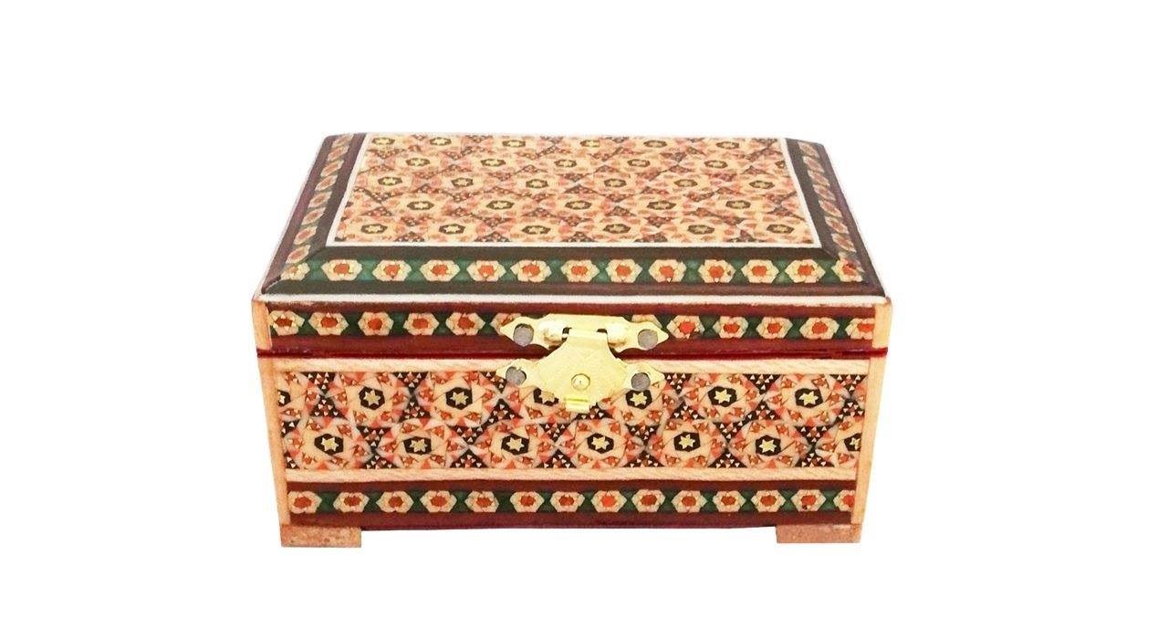 Boîte à bijoux Khatam Gol QerMez Design, modèle MRK2, tuyau fait main incrusté de khatam, achat fait main de khatam incrusté, achat incrusté de khatam fait main