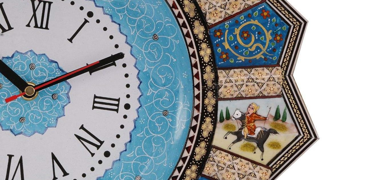Reloj Khatam Modelo 398, tubo con incrustaciones de Khatam, reloj con incrustaciones de Khatam, incrustaciones de Khatam persa