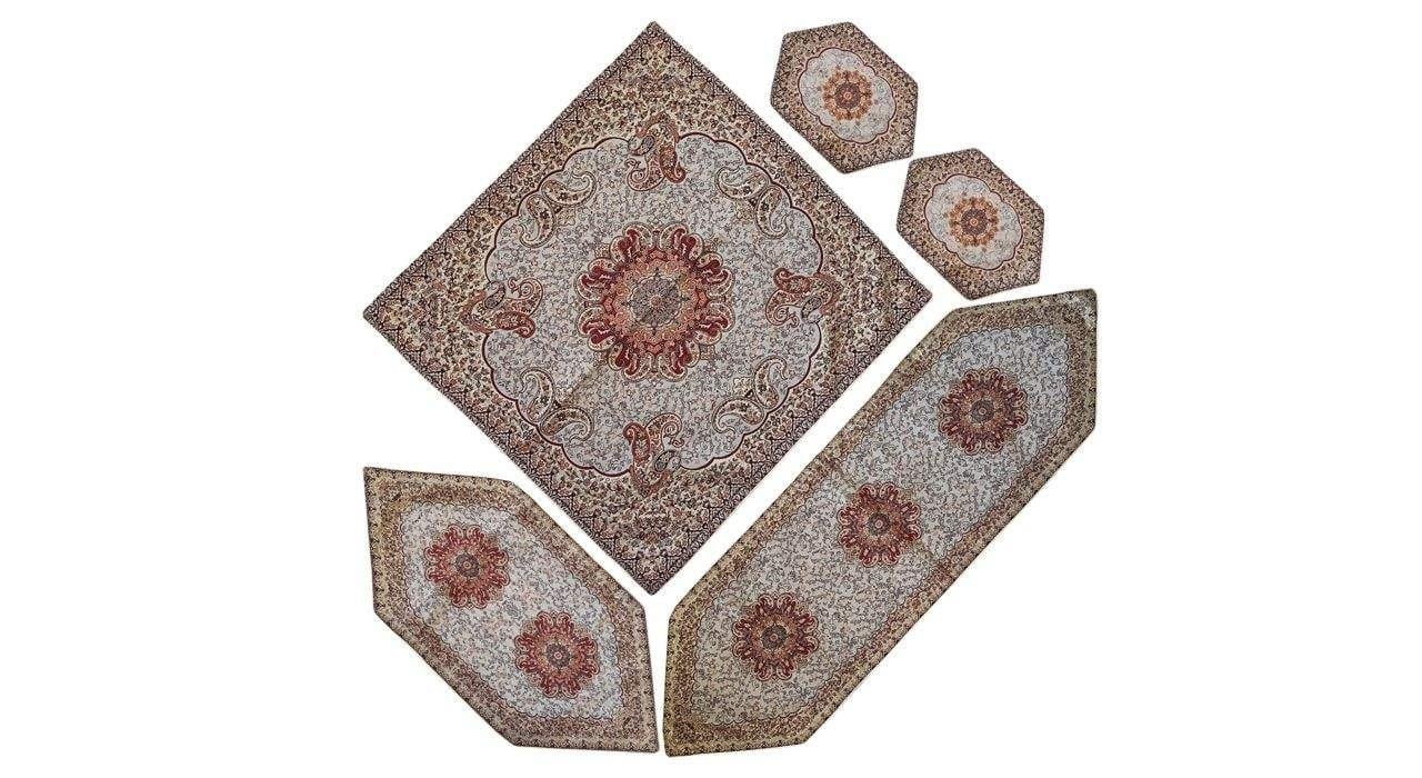 Set tovaglie Termeh tessute a mano 5 pezzi codice design toranj 03, tovaglia Termeh tessute a mano, termeh persiano, termeh iraniano