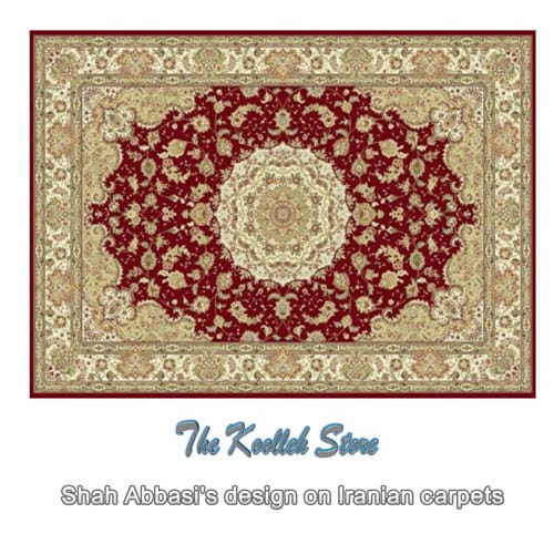 Shah Abbasi's design on Iranian carpets , Shah Abbasi carpet, Shah Abbasi carpet of Isfahan, Shah Abbasi carpet of Tabriz, Shah Abbasi hand-woven carpet, Shah Abbasi carpet of Kashan, Shah Abbasi carpet, Koolleh magazine
