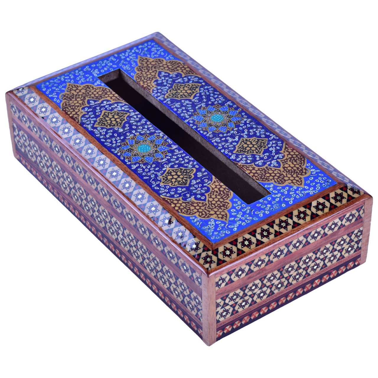 Khatam Tissue Box Tazhib Golestan Design Code 2614 , Khatam Tissue, Inlaid, Khatam Tissue Box, Khatam