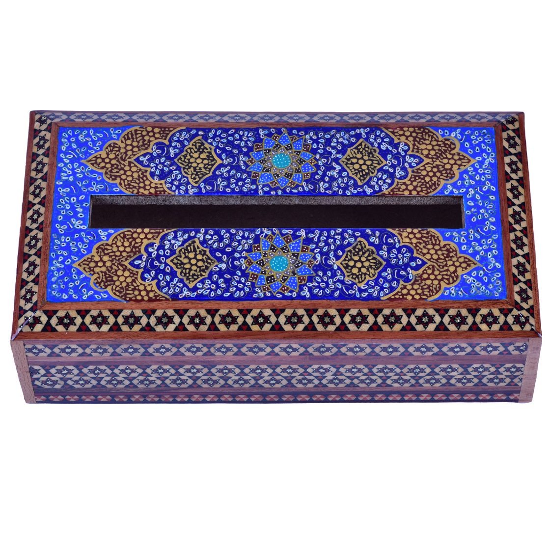 Khatam Tissue Box Tazhib Golestan Design Code 2614 , Khatam Tissue, Inlaid, Khatam Tissue Box, Khatam