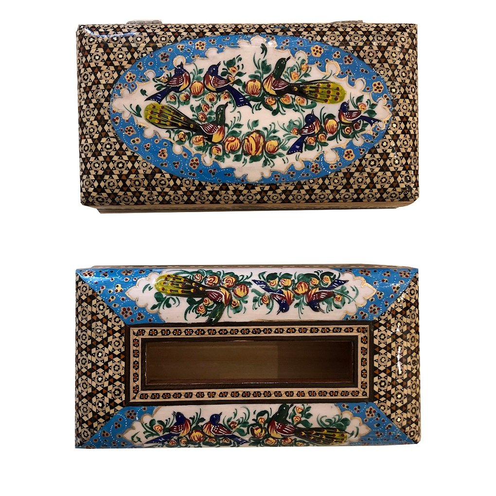 Khatam Tissue Box and box Flower and chicken model code 102 , Khatam Tissue, Inlaid, Khatam Tissue Box, Khatam