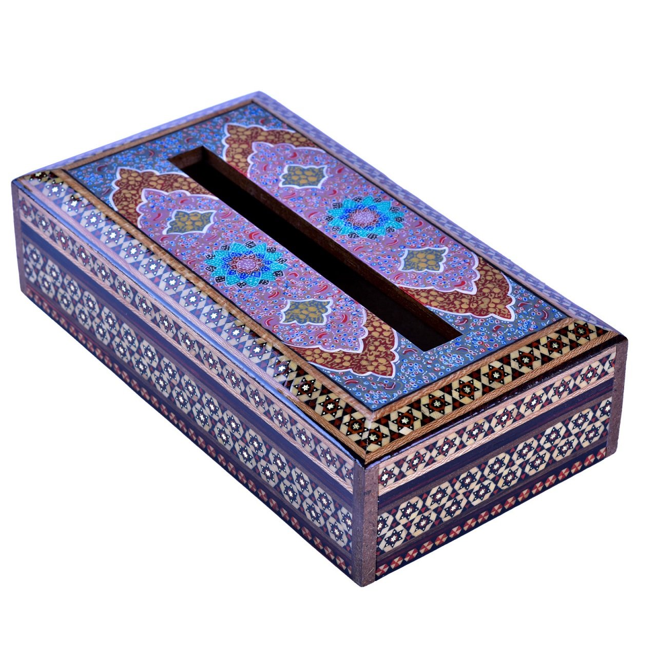 Khatam Tissue Box tazhib design aseman model code 2614 , Khatam Tissue, Inlaid, Khatam Tissue Box, Khatam