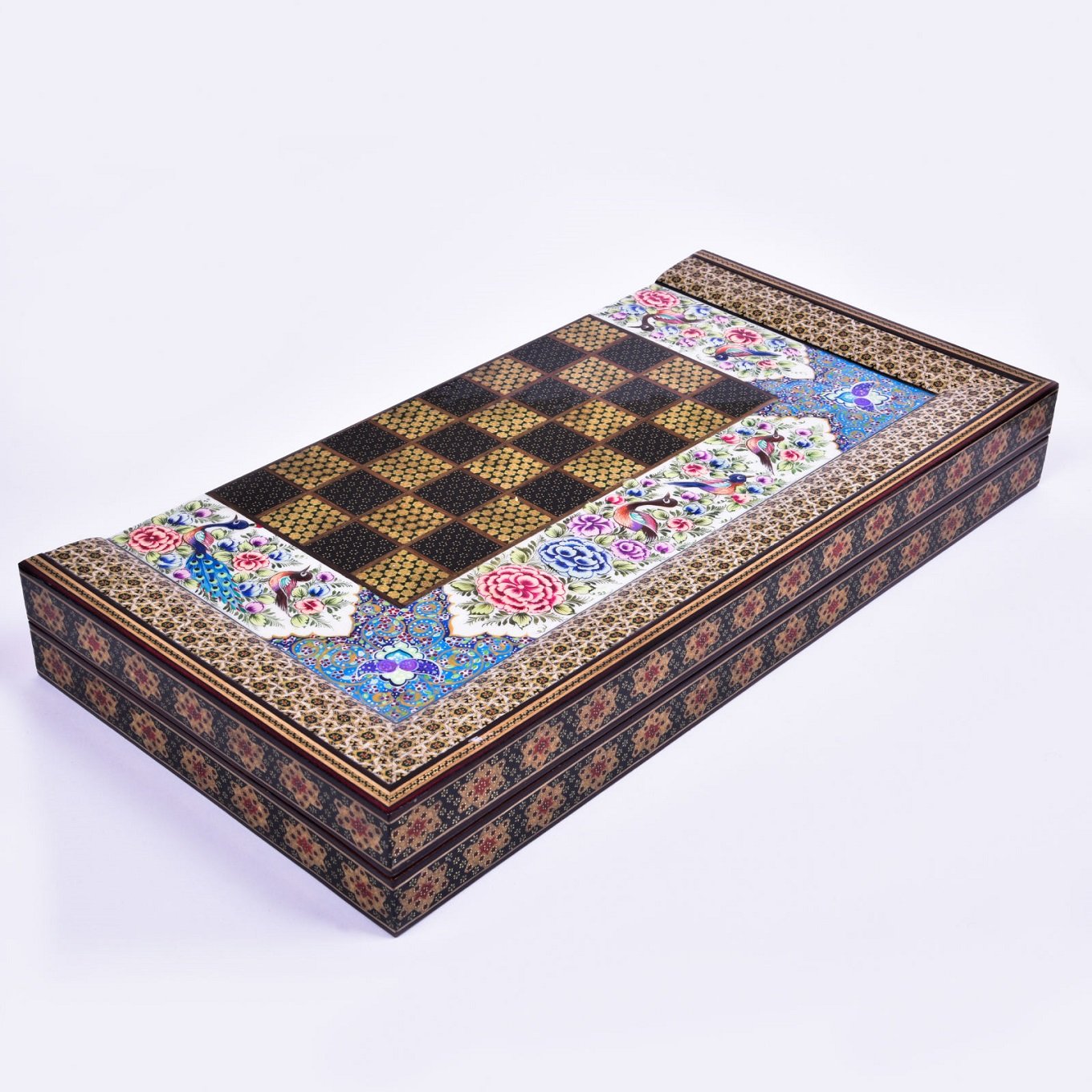 Khatam chess board flower and chicken model ordibehesht design code LS-50 , Khatam chess, Inlaid, Khatam Chess and Backgammon, Khatam