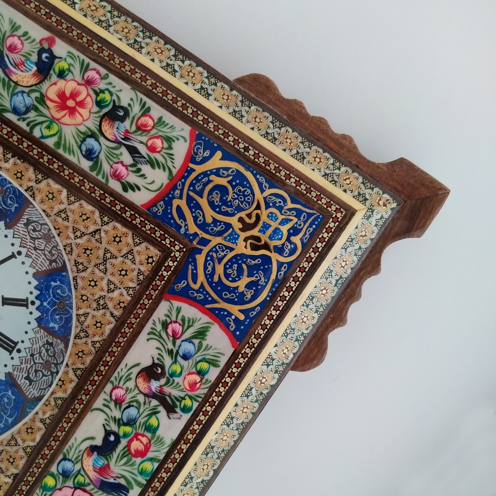 Khatam clock Flower and chicken model code L-300 , Khatam clock, Inlaid, Khatam clock model, Khatam