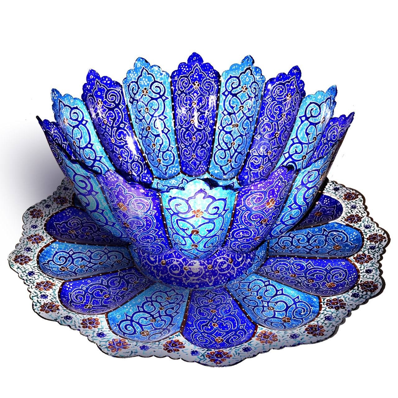 Enamel Handicraft copper dish and bowl design mina eshgh model KB-1,acheter émail bleu,acheter émail traditionnel,acheter plats,assiettes de décoration
