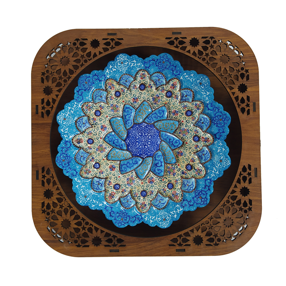 Enamel Handicraft Copper Tableau dish Model ghalami 002,青いエナメル,手工芸品,手工芸品皿,皿手工芸品