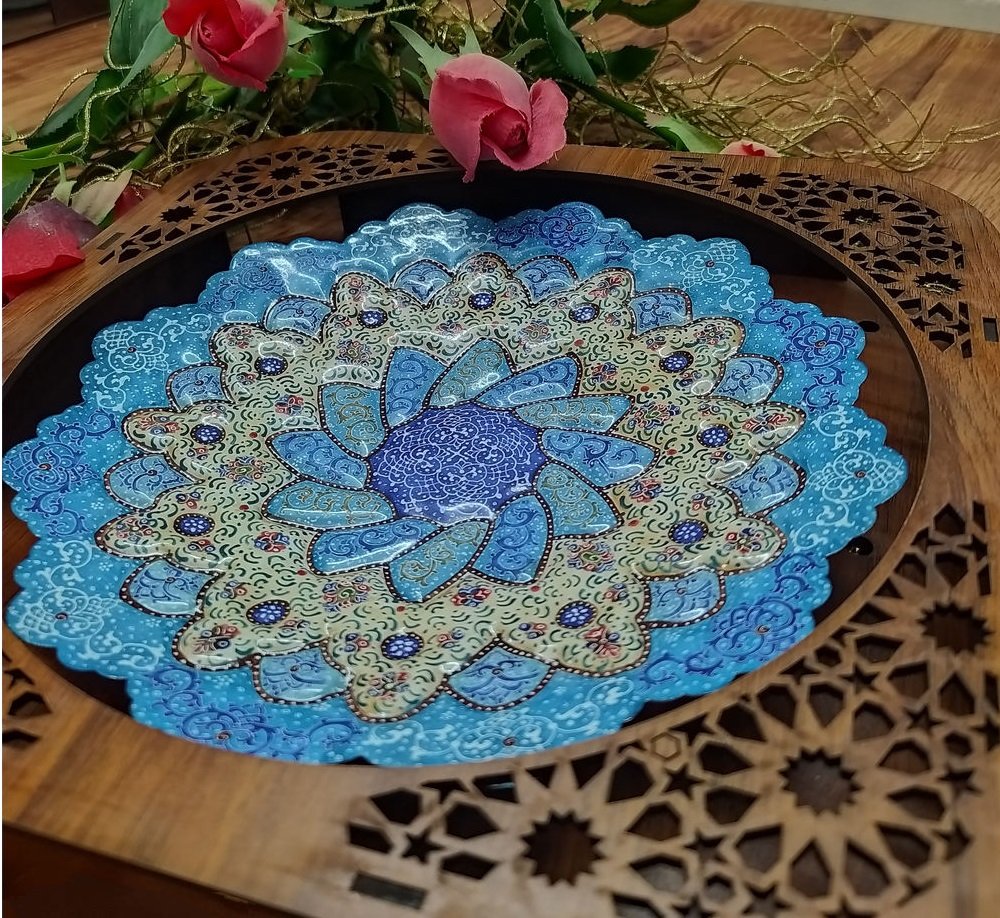 Enamel Handicraft Copper Tableau dish Model ghalami 002,青いエナメル,手工芸品,手工芸品皿,皿手工芸品