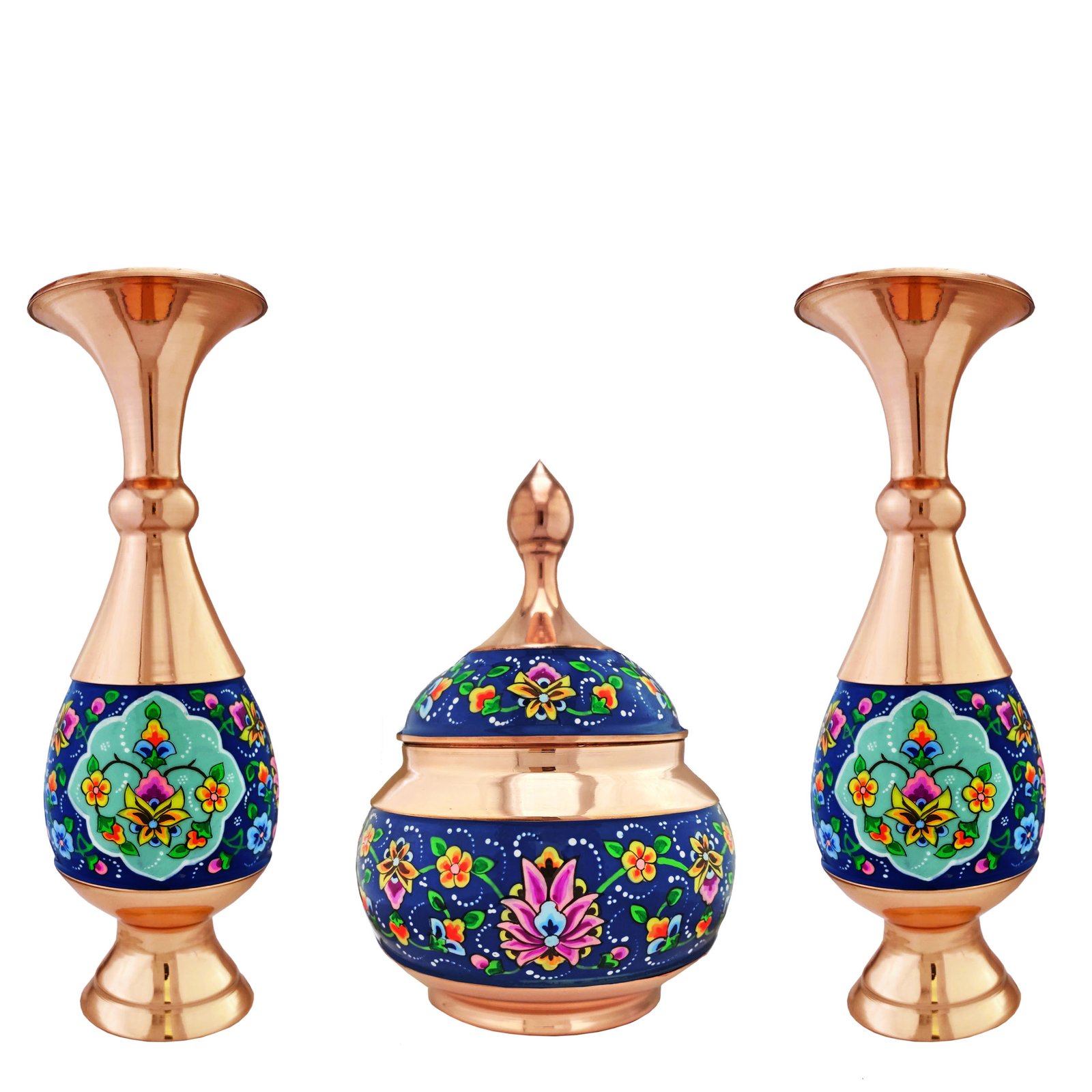 Enamel Handicraft copper pot and container model pardaz code st20 collection 3 pcs,blue enamel,handicrafts,handicrafts dishes,dish handicraft