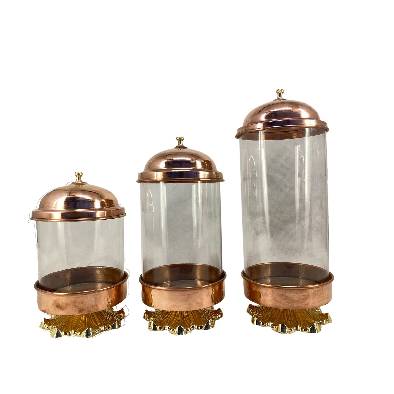 Handicraft Copper Spice container code 77 set 3 pcs, kopergoedere, prys van kopergoedere, handgemaakte kopergoedere, kopergoed