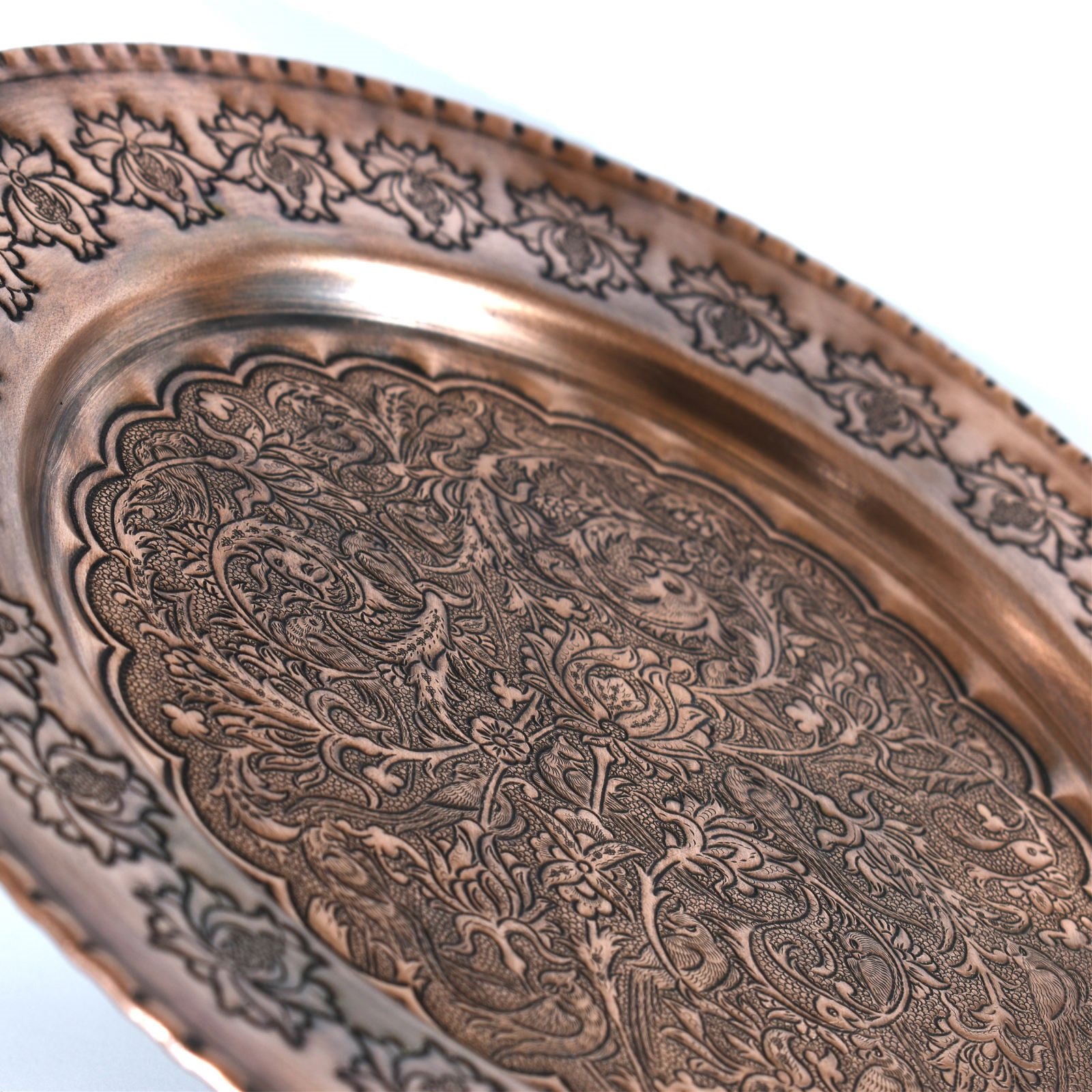 Handicraft Copper dish Flower and chicken design, koperen goederen handgemaakte, koperen spullen