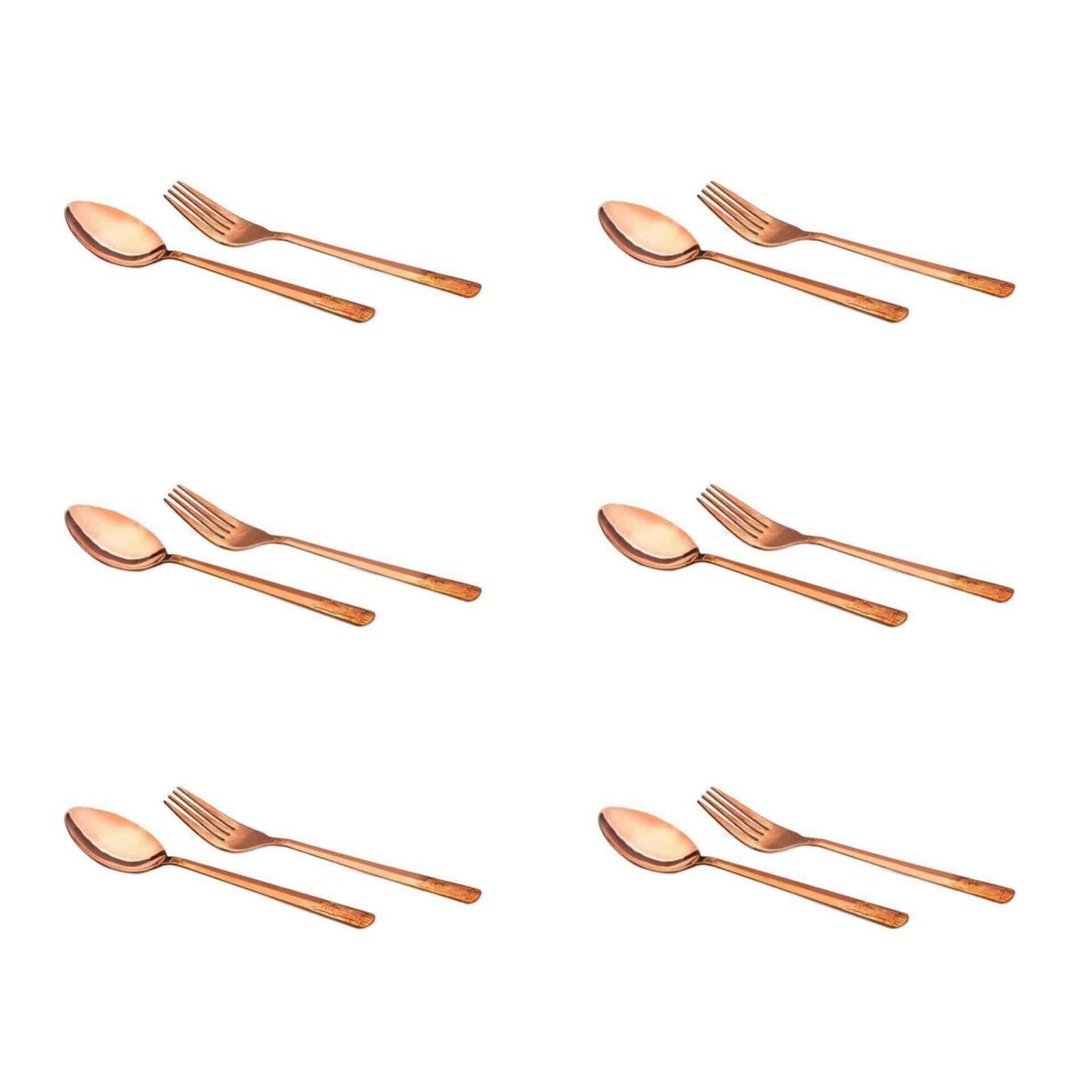 Handicraft Copper spoon and fork code 08 set 12 pcs, pris på koppar tallrikar, pris på koppar hantverk, pris på koppar handgjorda