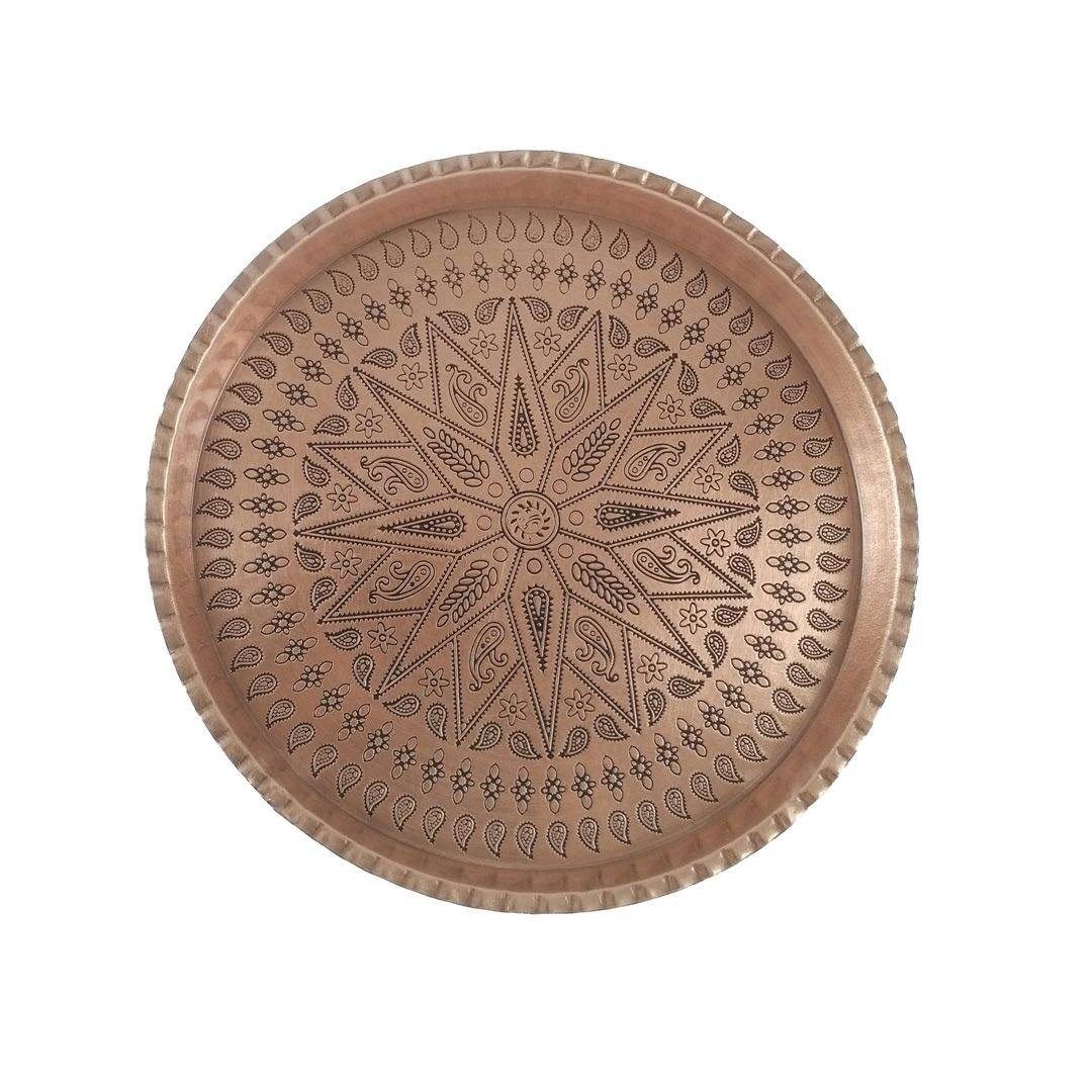 Handicraft Copper tray Round design code 4009 size 3, preço do pote de cobre, preço da colher de cobre, preço do cobre glasess