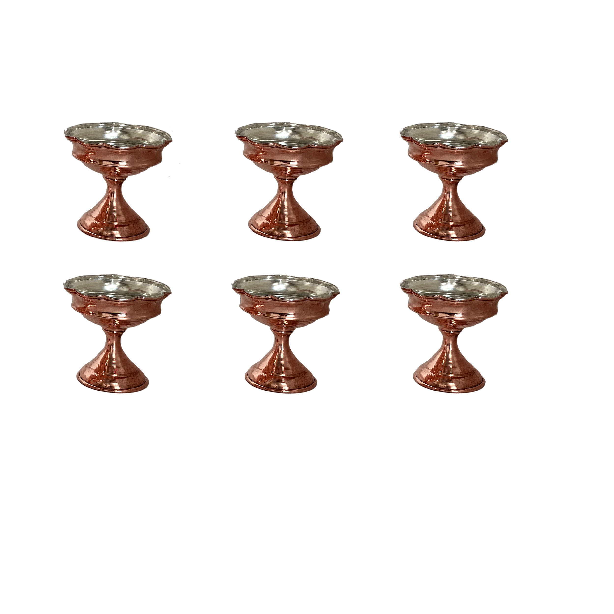 Handicraft Copper bowl Small flower design code 1497S9 set 6 pcs, kobber håndlaget, kobberfat, kobbergryte
