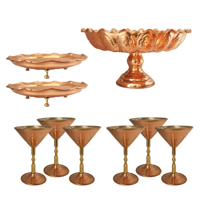 Handicraft Copper bowl and cup and dish code 240 set 9 pcs,price of copper dishes,price of copper handicrafts