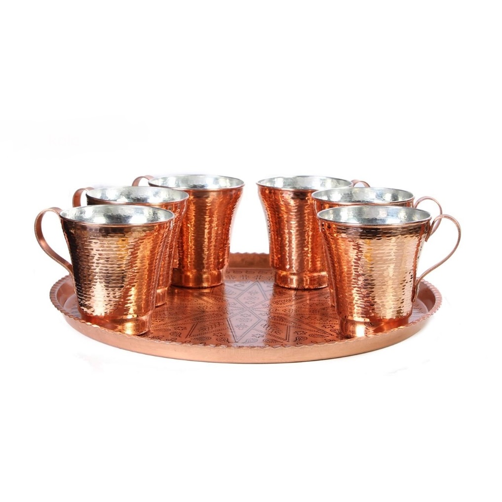 Handicraft Copper glass and tray model rosh100 set 7 pcs,sale copper,buy copper