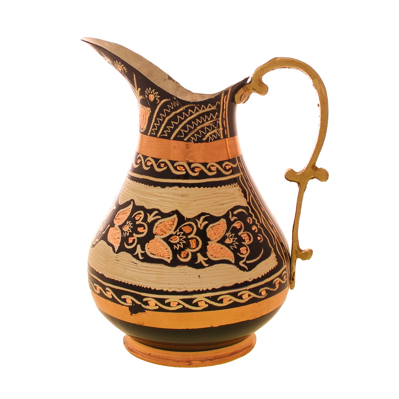 Handicraft Copper jug ​​Flower 6par design code 4109,prix des plats en cuivre,prix de l'artisanat en cuivre