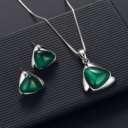 Geometric Triangle Cat-eye Necklace And Earrings Suite