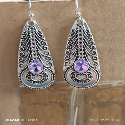 Bohemian Vintage Inlaid Gemstone Feather Earrings
