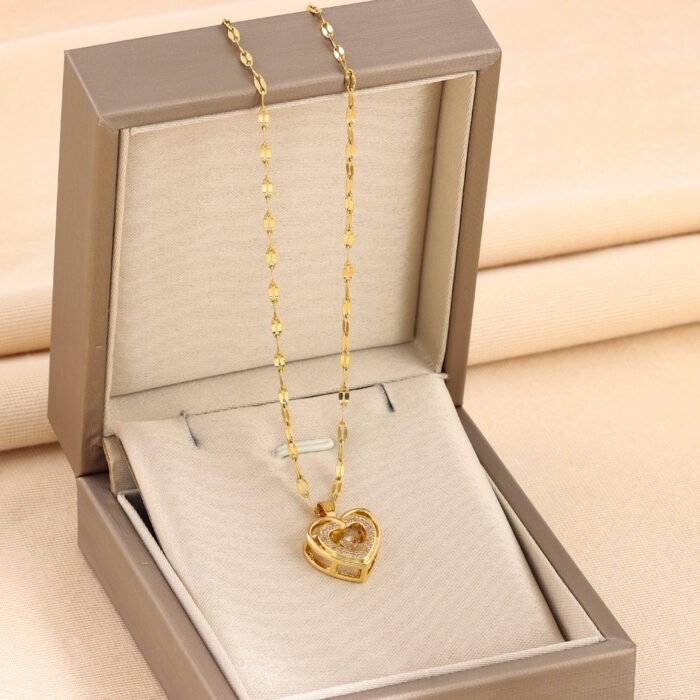Double-Layer Heart Necklace with Rhinestones - Image 4