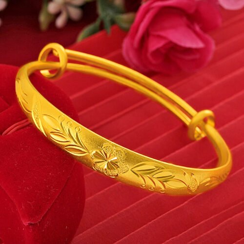 Brass Gold-plated 10mm Plum Blossom Bracelet For Women High Quality Push-pull Thickened Flower Polished Wide Bracelet