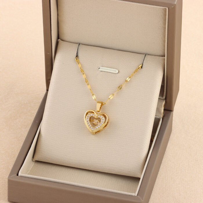 Double-Layer Heart Necklace with Rhinestones - Image 2