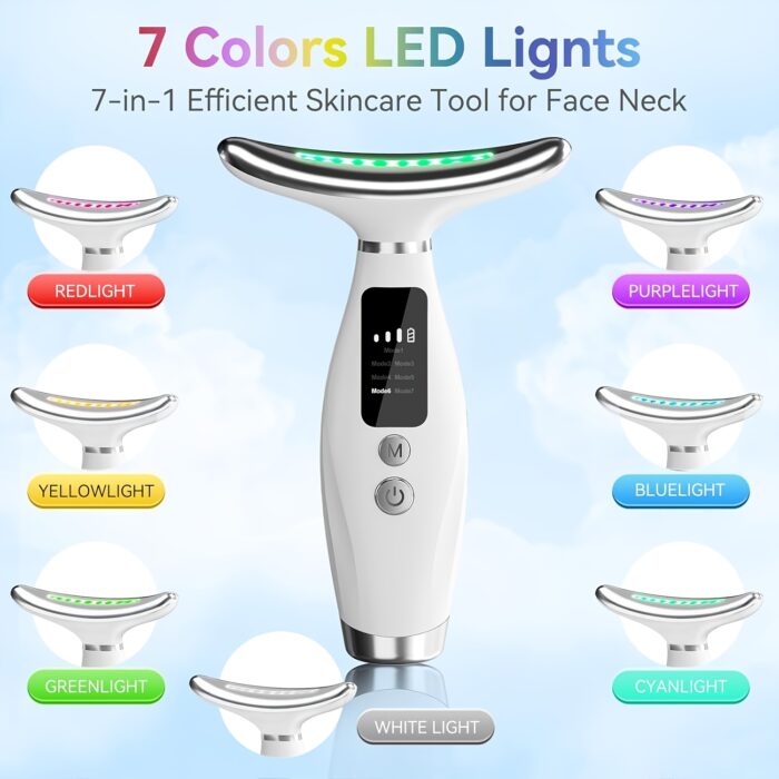 7-Color Neck & Facial Massager – USB Rechargeable LED Skincare Tool with Vibration - Image 2