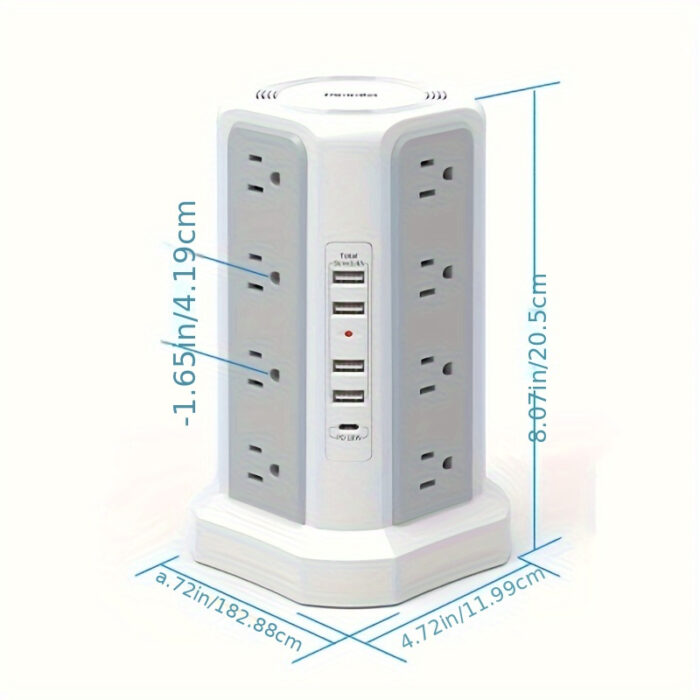 Power Strip Tower with USB C – 16 AC Outlets, 5 USB Ports, Flat Plug Surge Protector - Image 4