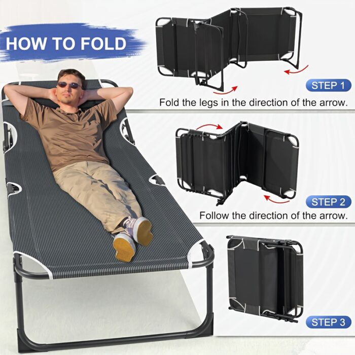 Heavy-Duty Folding Camping Cot with Mattress – 4‑Position Adjustable, Carbon‑Steel Frame & Removable Pillow - Image 3
