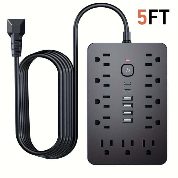 17-in-1 Surge Protector Power Strip – 11 AC, 4 USB, 2 Type-C, Flat Plug Design - Image 7