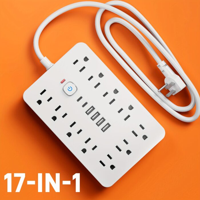 17-in-1 Surge Protector Power Strip – 11 AC, 4 USB, 2 Type-C, Flat Plug Design - Image 2