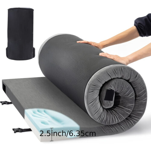 3" Memory Foam Camping Pad – Waterproof Roll-Up Sleeping Mat with Travel Bag
