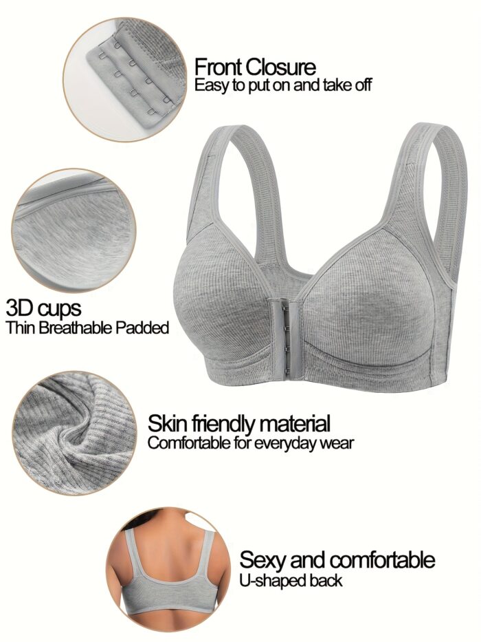 4pcs Seamless Push-Up Bras – Front Closure, Wirefree & Breathable Nylon (Beige & Black) - Image 10