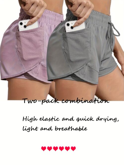 2pcs Women’s Sports Shorts Set – High-Waist, Quick-Dry & Breathable for Yoga & Running