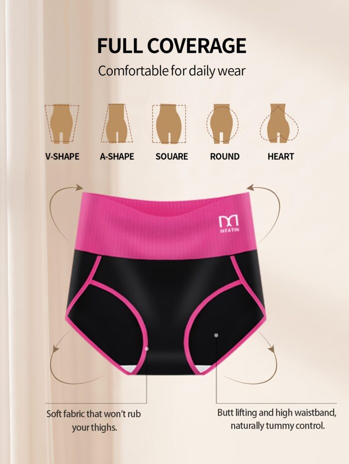 5pcs High Waist Tummy Control Underwear – Contrast Color Bikini Briefs for Women - Image 5