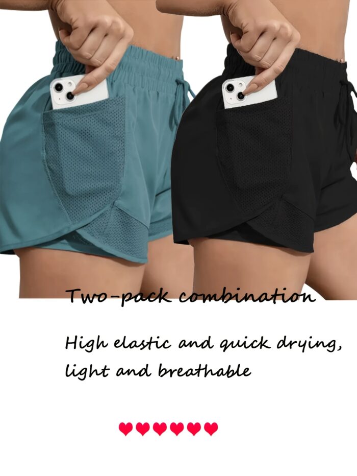 2pcs Women’s Sports Shorts Set – High-Waist, Quick-Dry & Breathable for Yoga & Running - Image 5